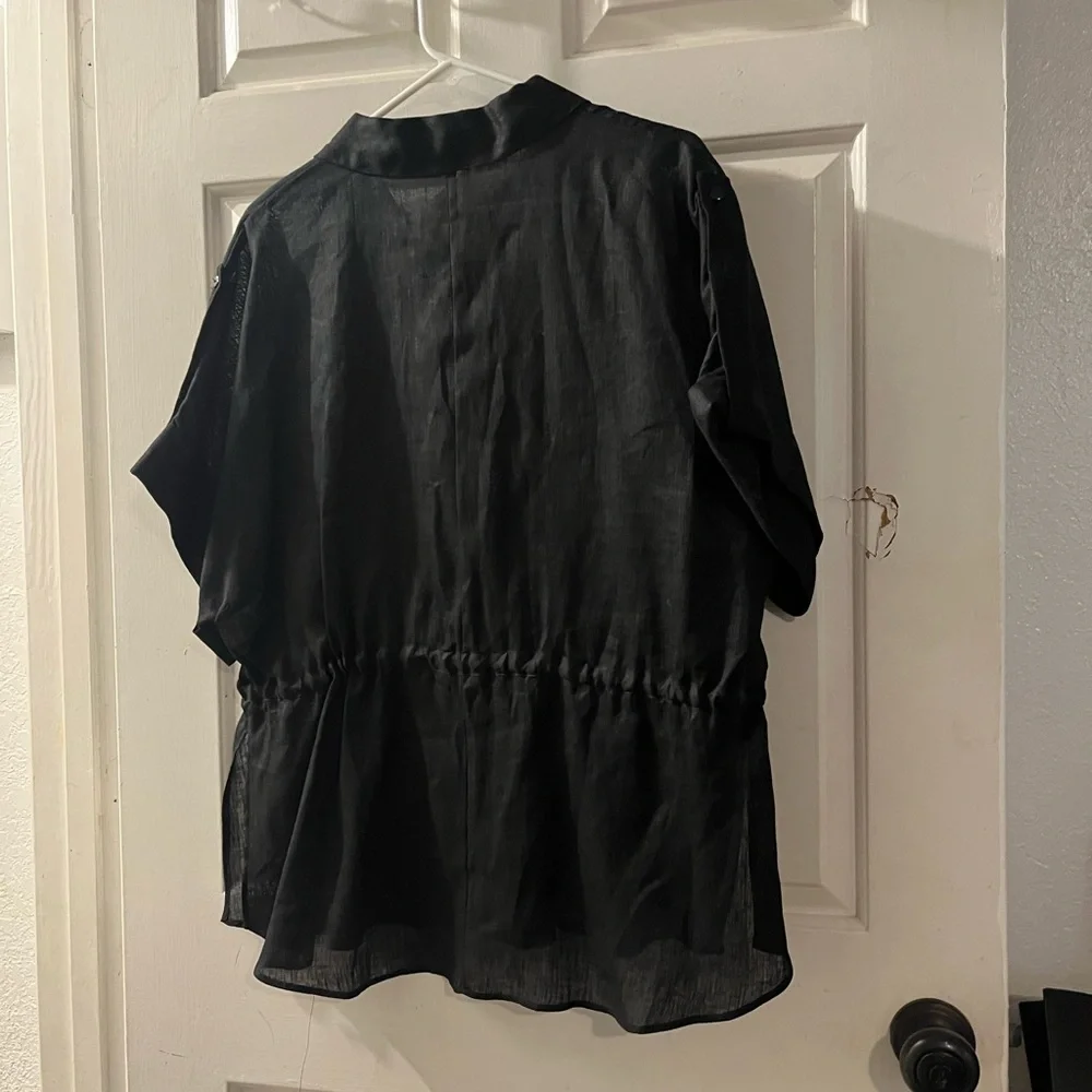 Zara Black Sheer Top with Drawstring - Picture 2 of 2